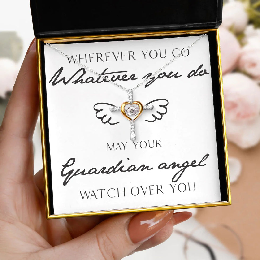 Guardian Angel Necklace Cross Heart Pendant Necklace With Quote Card Mother's Day Gifts For Daughter - KDadorn
