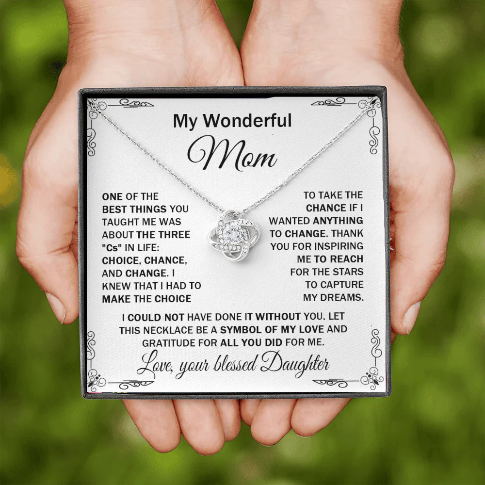 My Wonderful Mom Knot Necklace With Message Card From Daughter Mother's Day Necklace Gift - KDadorn
