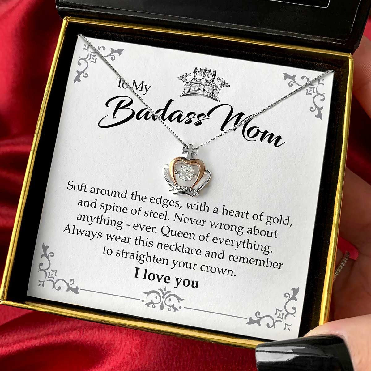 To My Badass Mum Crown Pendant Necklace Silver Great Mother's Day Gifts Necklace 2024 Ideas - KDadorn