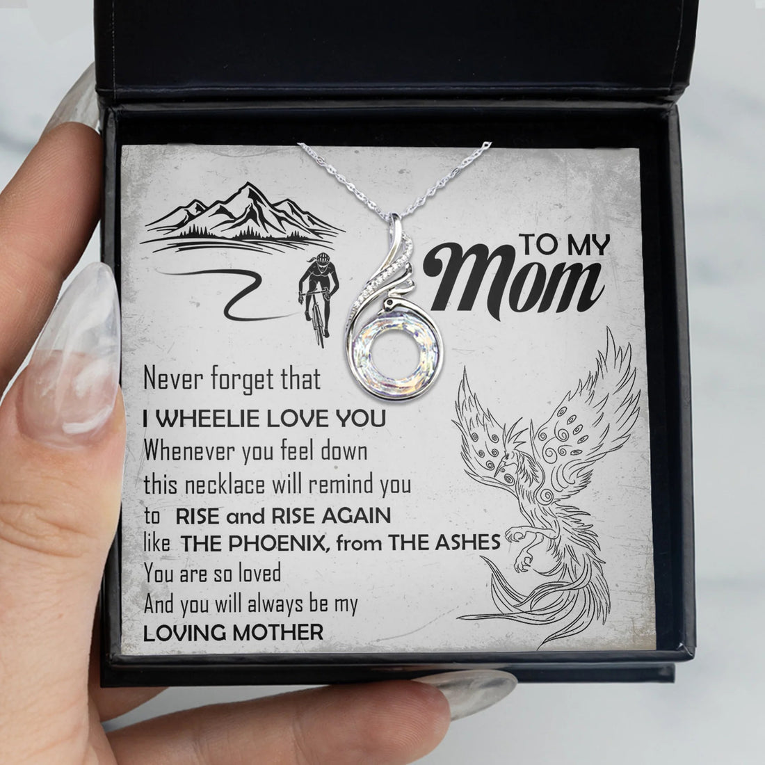 To My Cycling Mom Rising Phoenix Necklace Never Forget That I Wheelie Love You Mothers Necklace - KDadorn