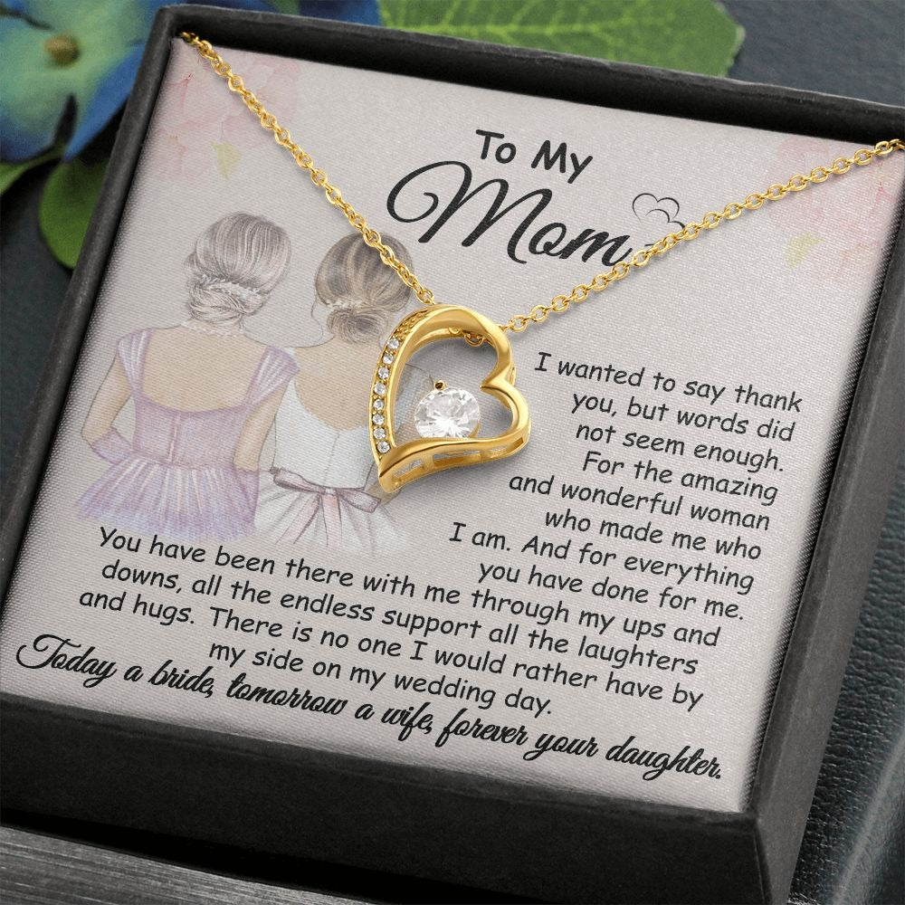 To My Mom Gold Heart Necklace Solitaire Crystal Necklace Wedding Gifts For Mom On Wedding Day From Daughter - KDadorn