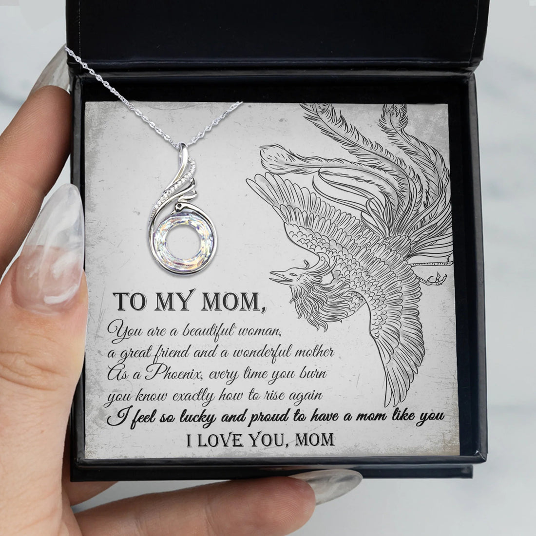 To My Cycling Mom Rising Phoenix Necklace With Message Card Mother's Day Necklace Gift For Mom - KDadorn