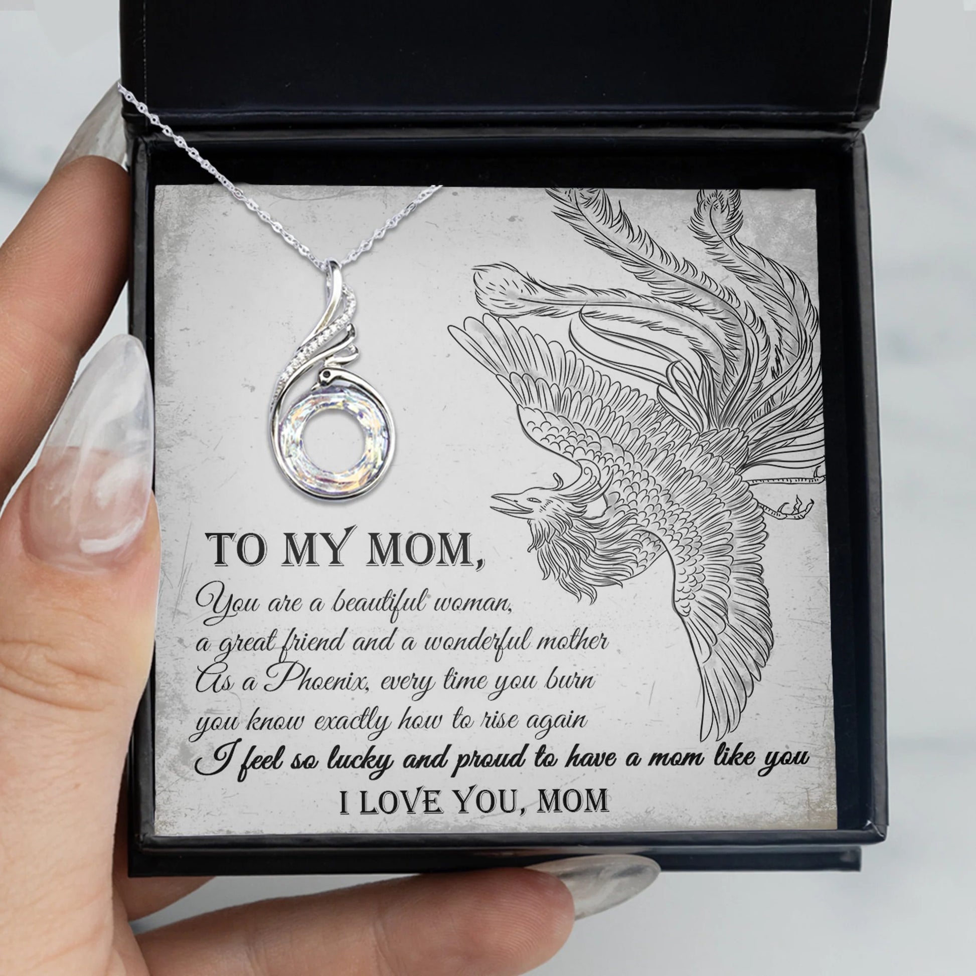 To My Cycling Mom Rising Phoenix Necklace With Message Card Mother's Day Necklace Gift For Mom - KDadorn