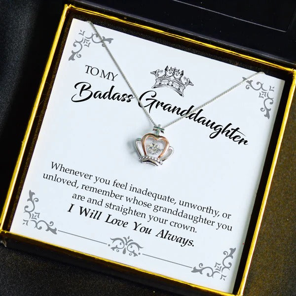 To My Badass Granddaughter Crown Pendant Necklace Granddaughter Gifts From Grandma - KDadorn
