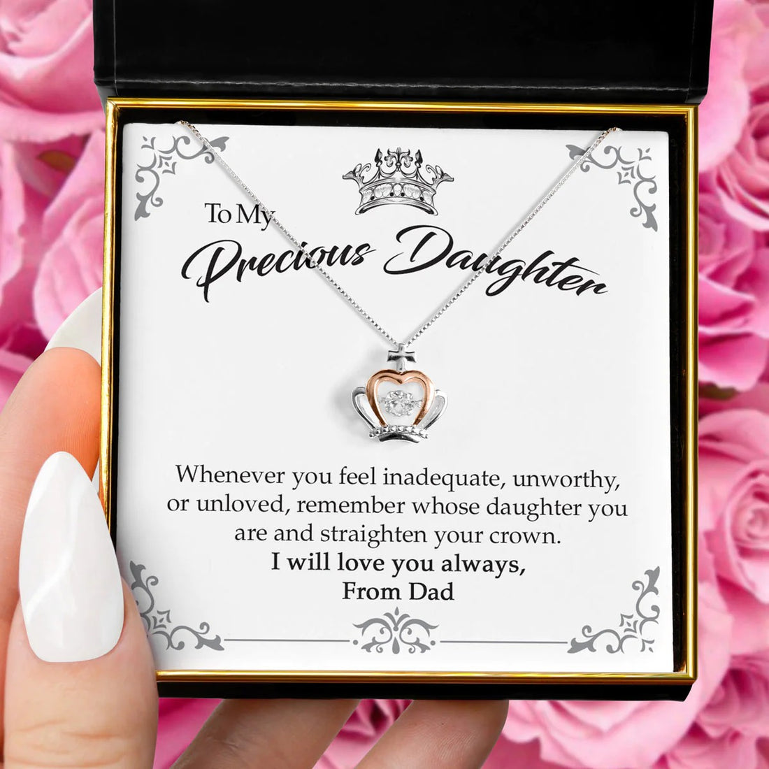 Dad To My Precious Daughter Crown Necklace Silver Queen Crown Pendant Necklace Father To Daughter Wedding Gift - KDadorn