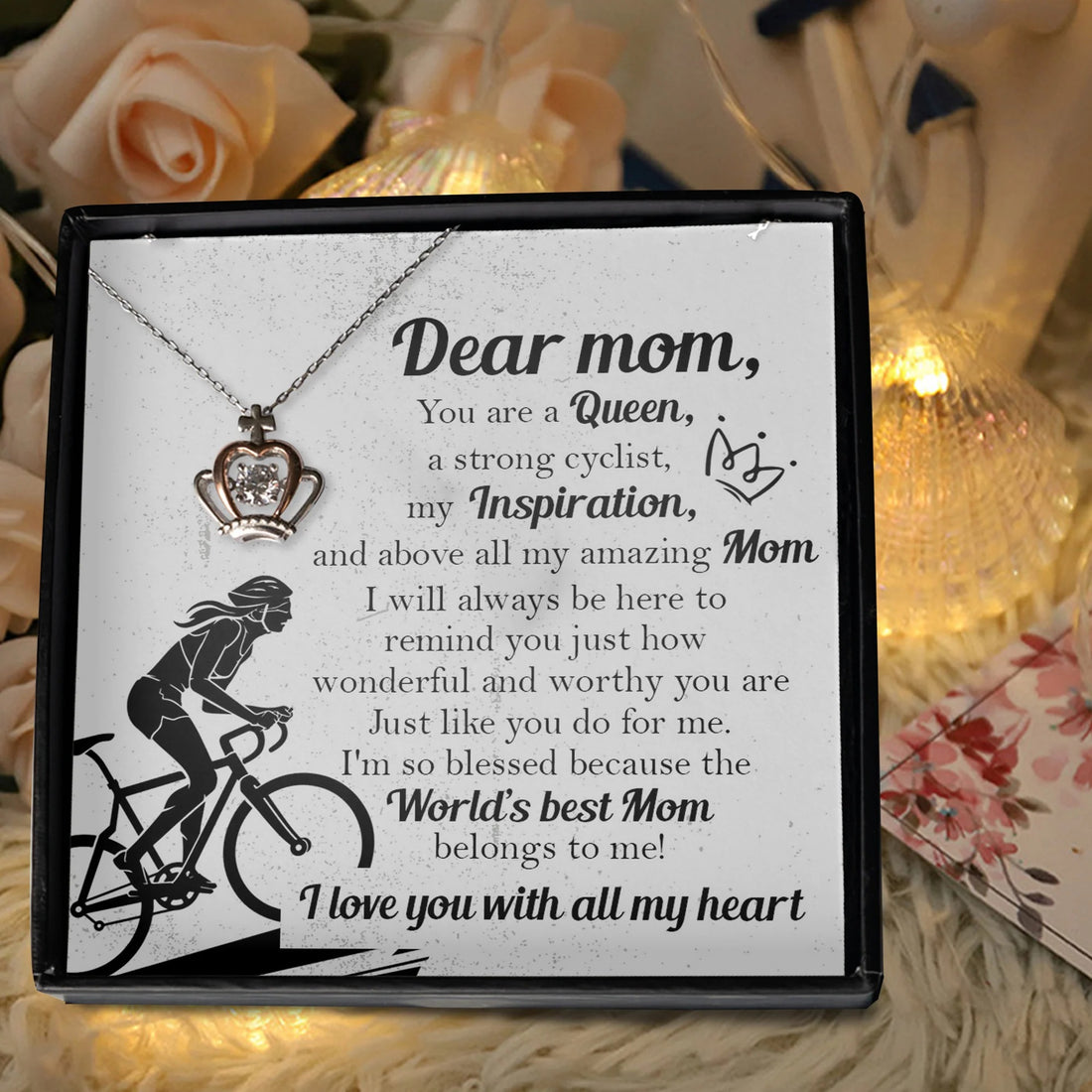 Dear Mom Cyclist Crown Pendant Necklace World's Best Mom Necklace Cycling Mother's Day Bicycle Gifts For Mom - KDadorn