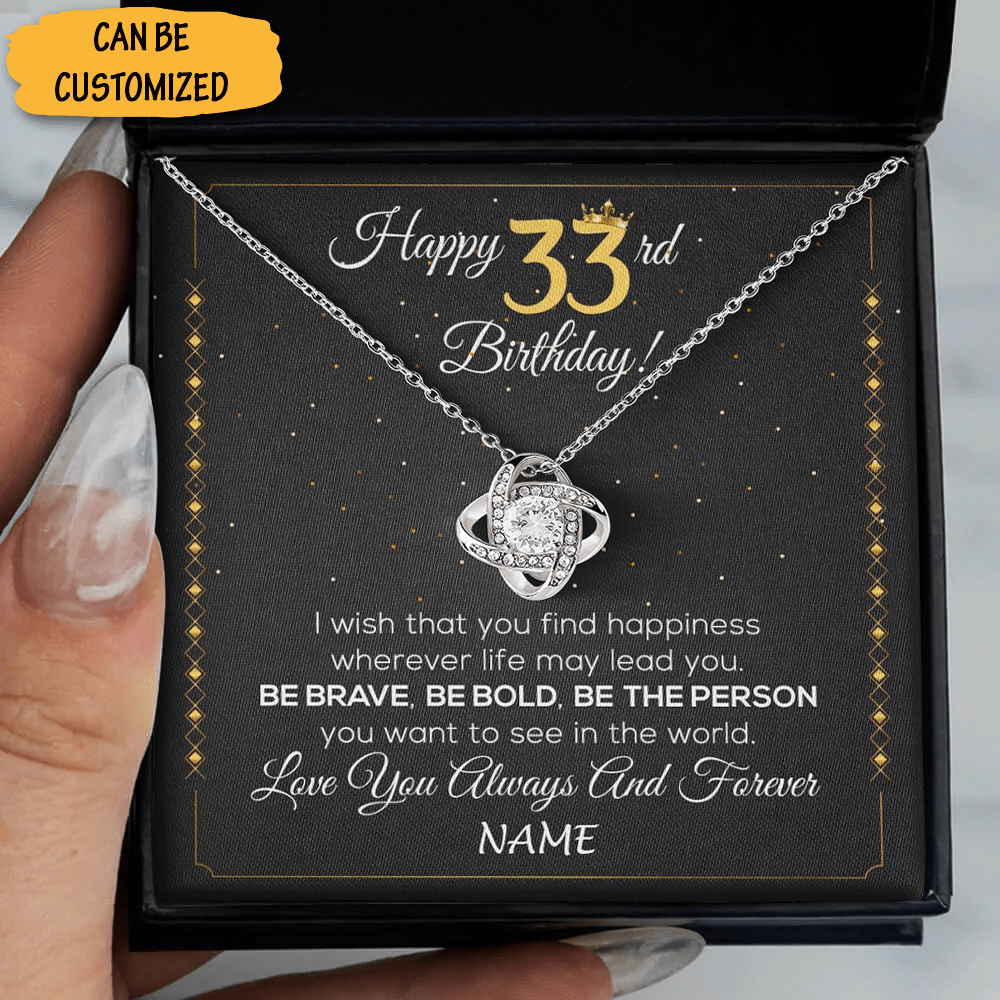 Personalized Happy 33Rd Birthday Necklace Silver Love Knot Necklace Birthday Gift Ideas For Wife 33 - KDadorn