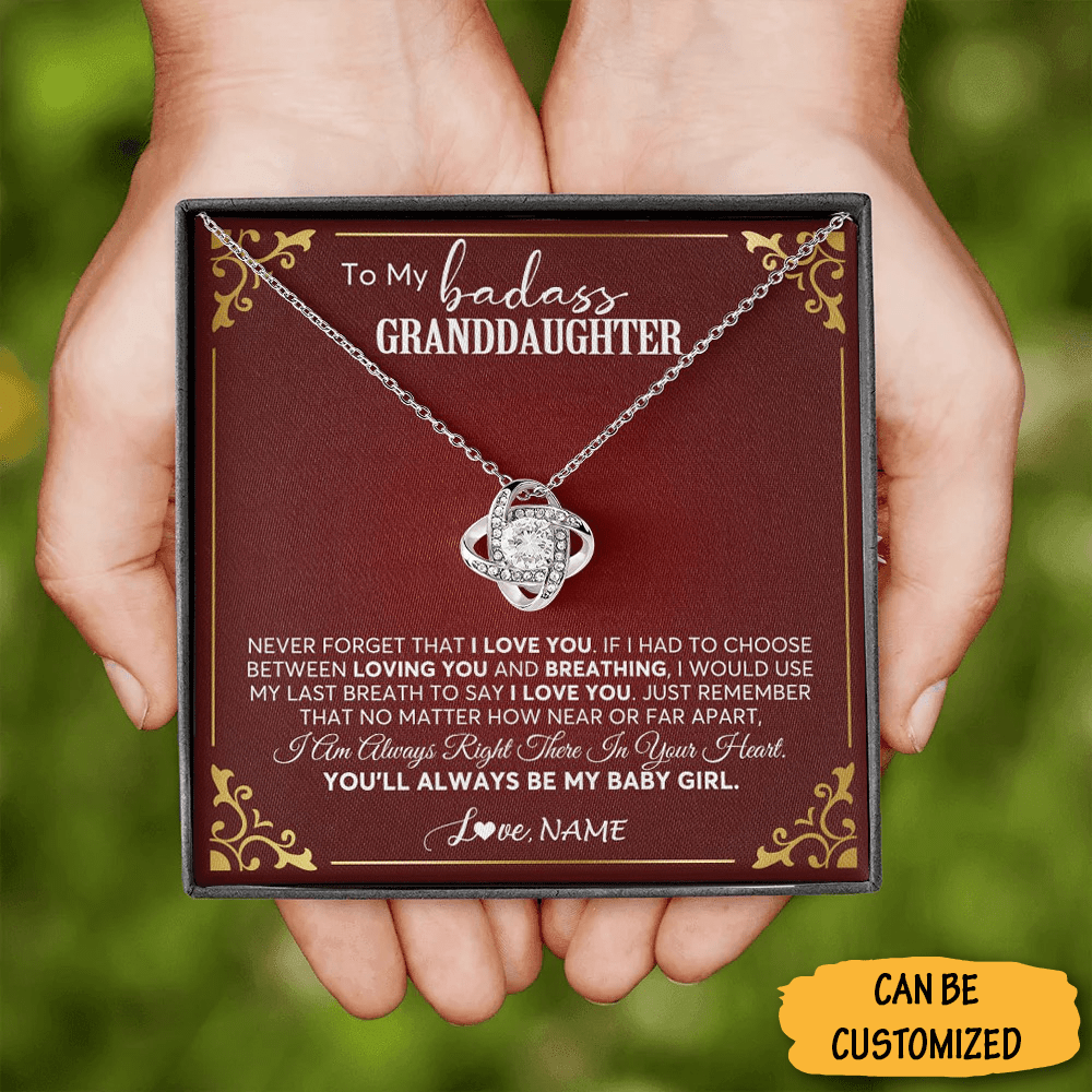 Custom To My Badass Granddaughter Necklace Love Knot Necklace For Granddaughter Jewelry Gift Box - KDadorn