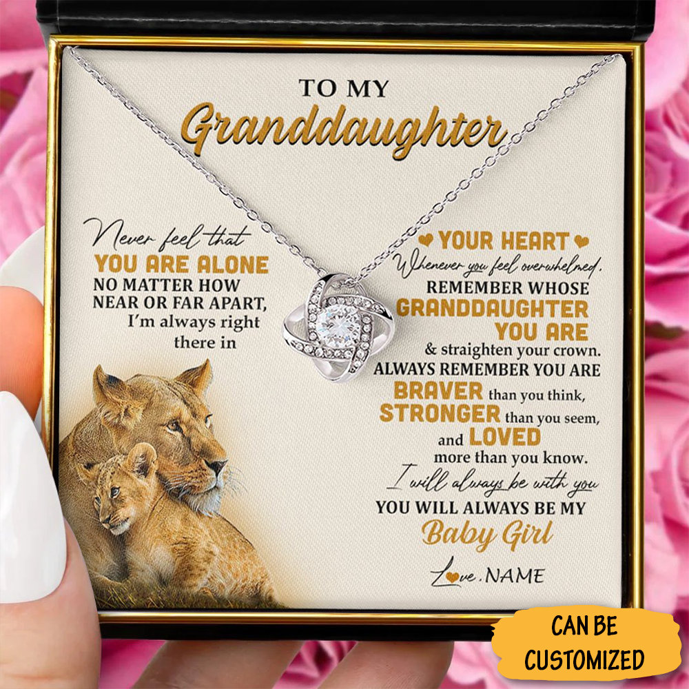 Custom To My Granddaughter Necklace Lion Sterling Silver Love Knot Necklace With Meaningful Messages - KDadorn