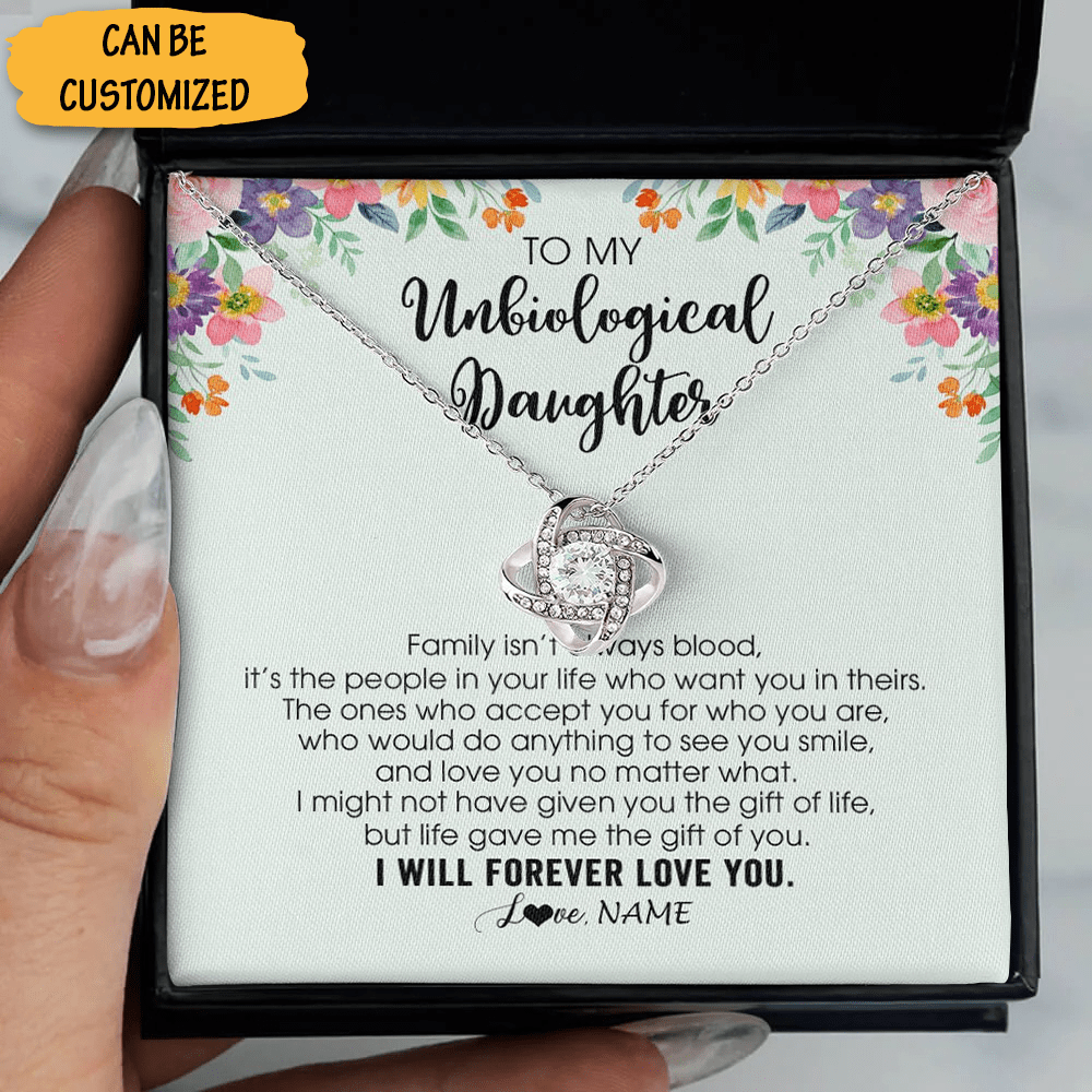 Personalized To My Unbiological Daughter Necklace Sterling Silver Love Knot Necklace Bonus Daughter Gift Ideas - KDadorn