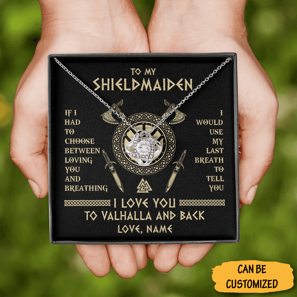 Personalized To My Shieldmaiden Necklace I Love You To Valhalla And Back Love Knot Silver Necklace Gifts - KDadorn