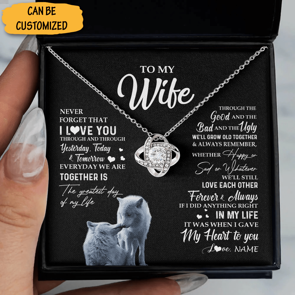 Personalized To My Wife Silver Love Knot Necklace Wolf Never Forget That I Love You Necklace For Wife - KDadorn