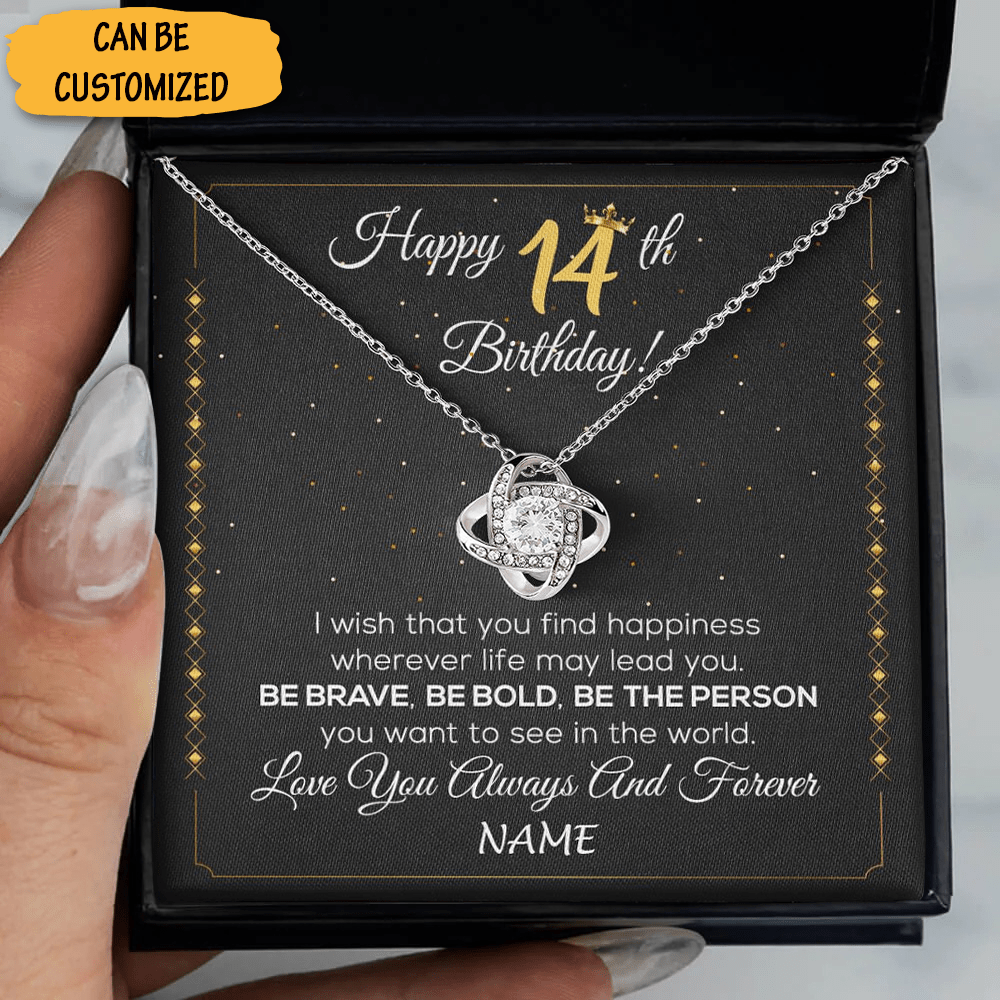 Custom Happy 14th Birthday Knot Necklace Happy Birthday Necklaces With Meaningful Messages Gifts For Sister - KDadorn