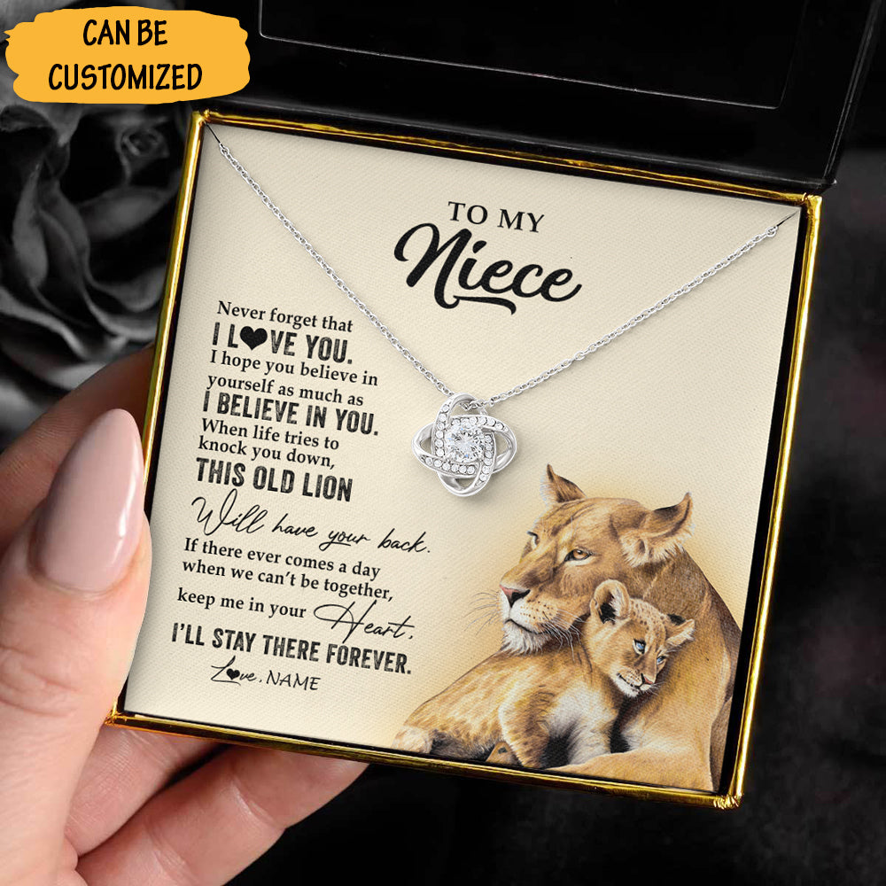Personalized To My Niece Love Knot Silver Necklace Lion Never Forget That That I Love You Necklace Gifts From Uncle - KDadorn