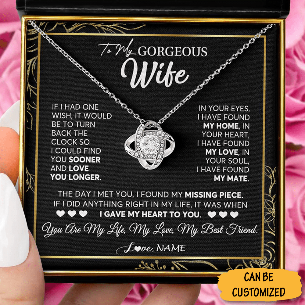 Personalized To My Gorgeous Wife Necklace Silver Love Knot Necklace Best Christmas Presents For Wife 2024 - KDadorn