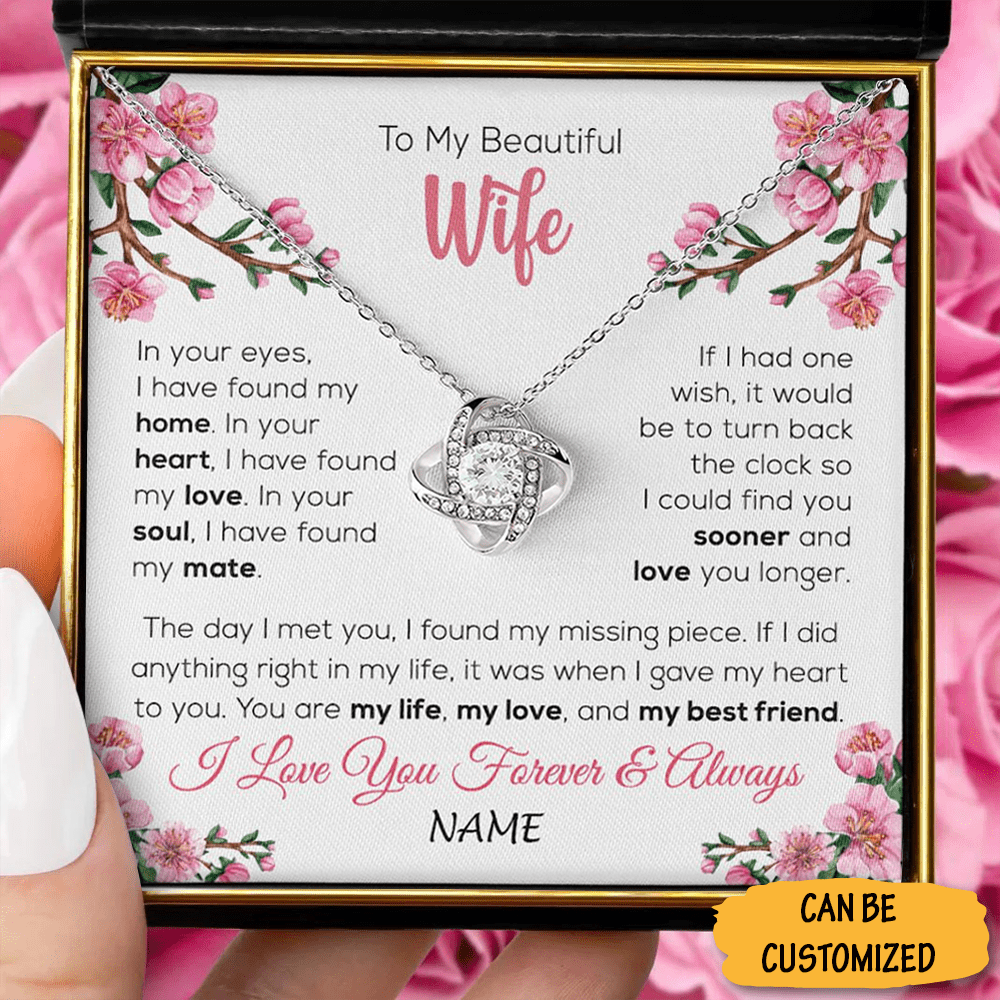 Personalized To My Beautiful Wife Necklace Silver Love Knot Necklace With Message Card Romantic Gift For Wife - KDadorn