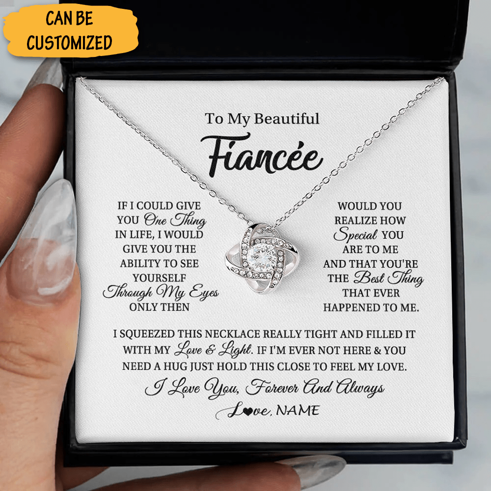 Personalized To My Beautiful Fiancee Necklace Sterling Silver Love Knot Jewellery Box Engagement Gift For Fiancee - KDadorn
