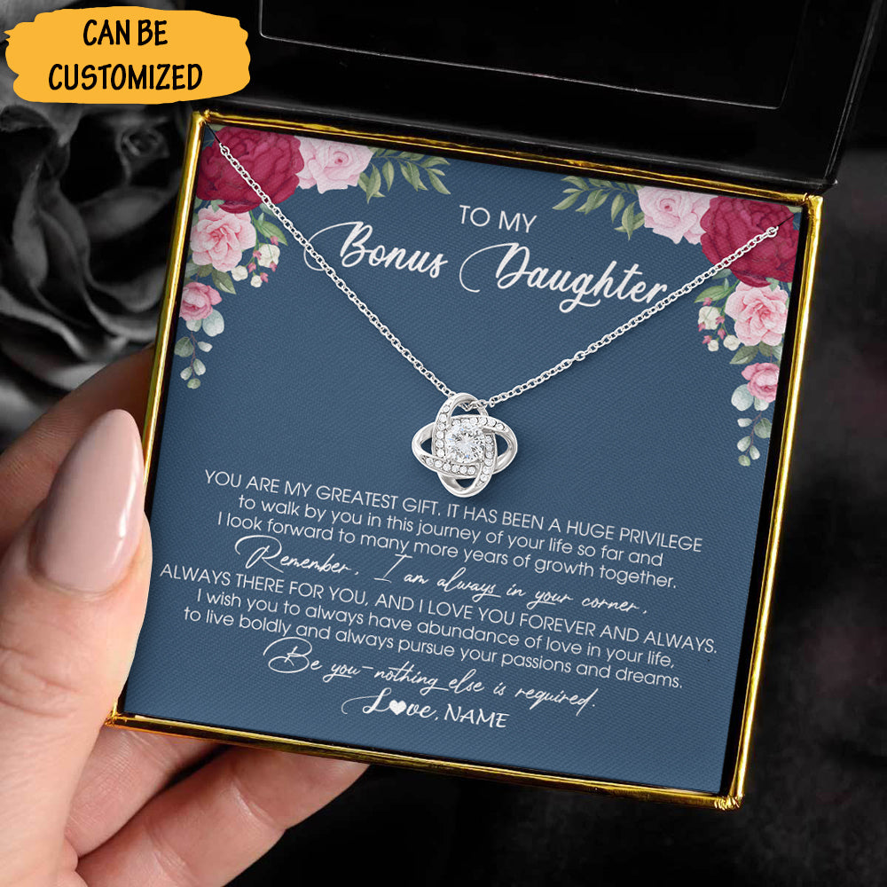 Personalized To My Bonus Daughter Necklace Love Knot Silver Necklace Unique Bonus Daughter Gifts - KDadorn