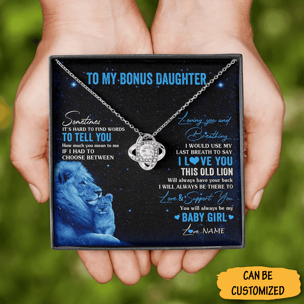 Personalized To My Bonus Daughter Necklace Lion Dad Sterling Silver Love Knot Necklace Meaningful Gifts - KDadorn