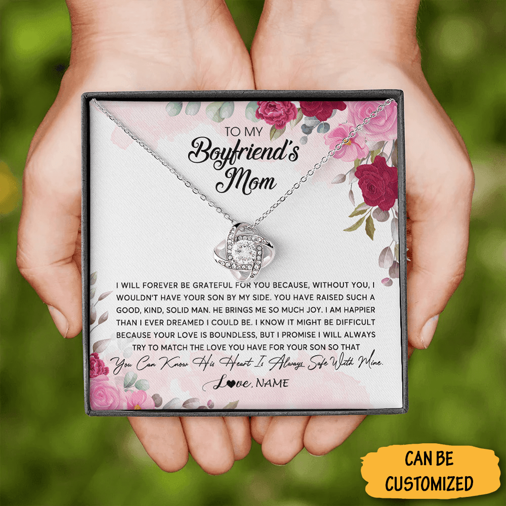 Personalized To My Boyfriend's Mom Necklace Love Knot Silver Necklace For Boyfriends Mom Gifts - KDadorn