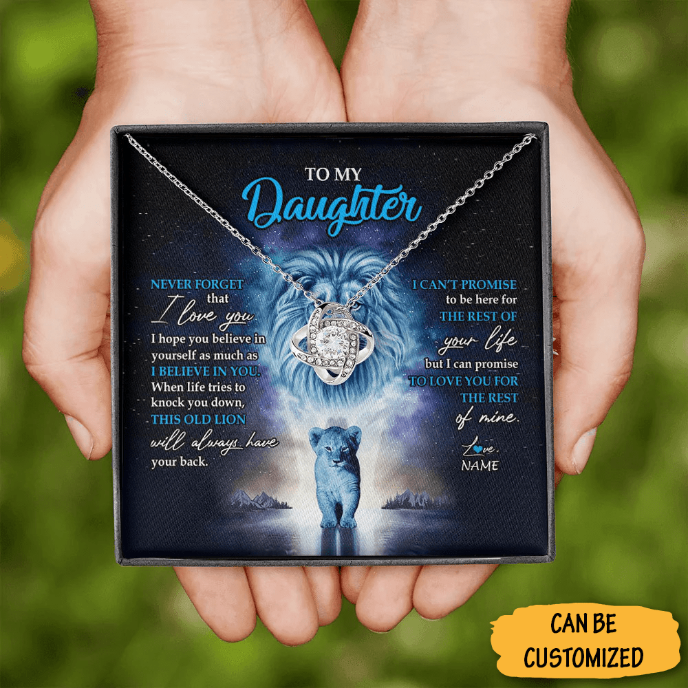 Personalized To My Daughter Necklace From Dad Lion Silver Love Knot Necklace Cool Birthday Gifts For Daughter - KDadorn