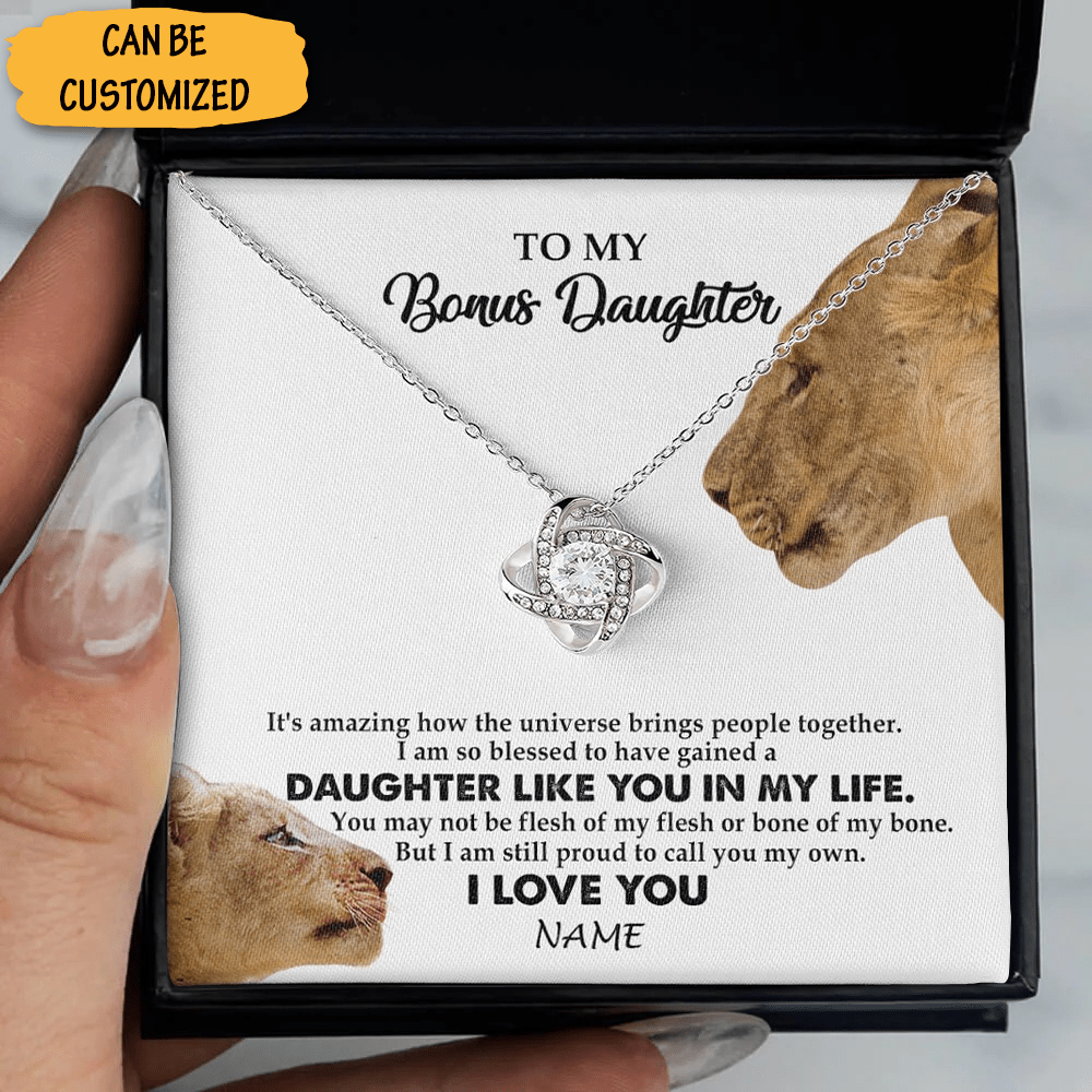 Personalized To My Bonus Daughter Necklace From Dad Lion Silver Love Knot Unique Bonus Daughter Christmas Gifts - KDadorn
