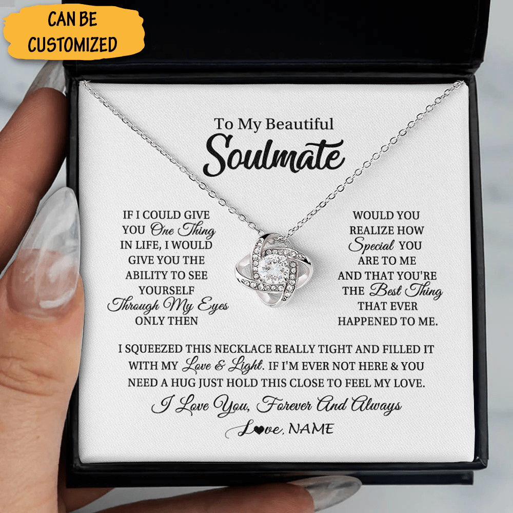 Personalized To My Beautiful Soulmate Necklace Silver Love Knot Necklace Box Best Birthday Gift For Soulmate - KDadorn
