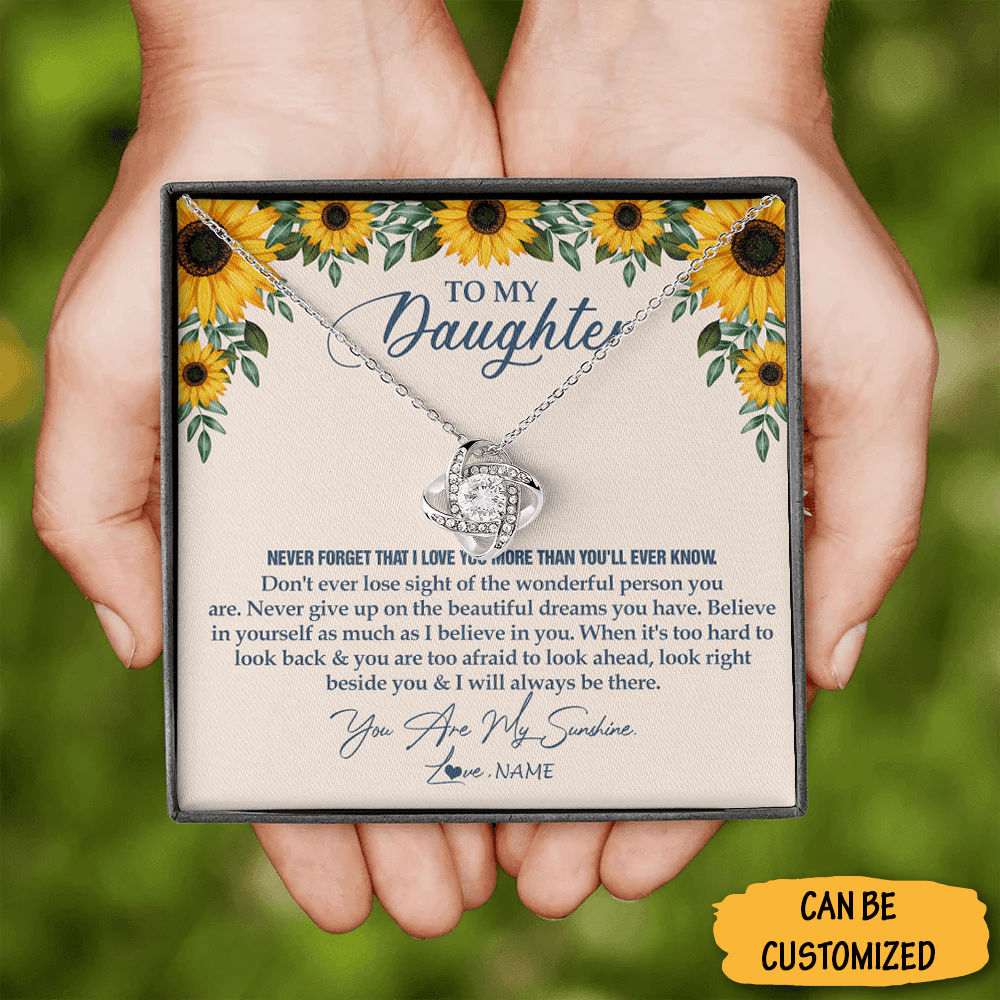 Personalized To My Daughter Necklace You Are My Sunshine Love Knot Necklace Love Mom Dad Gifts For Daughter - KDadorn