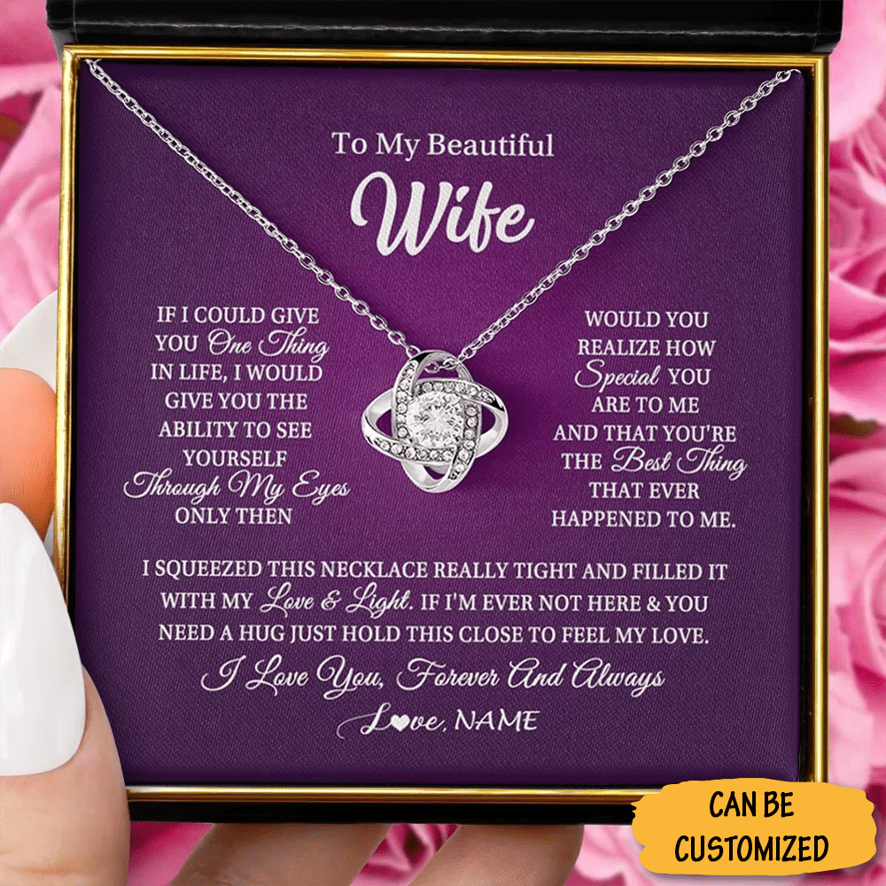 Personalized To My Beautiful Wife Necklace Sterling Silver Love Knot Necklace Thoughtful Gifts For Wife - KDadorn