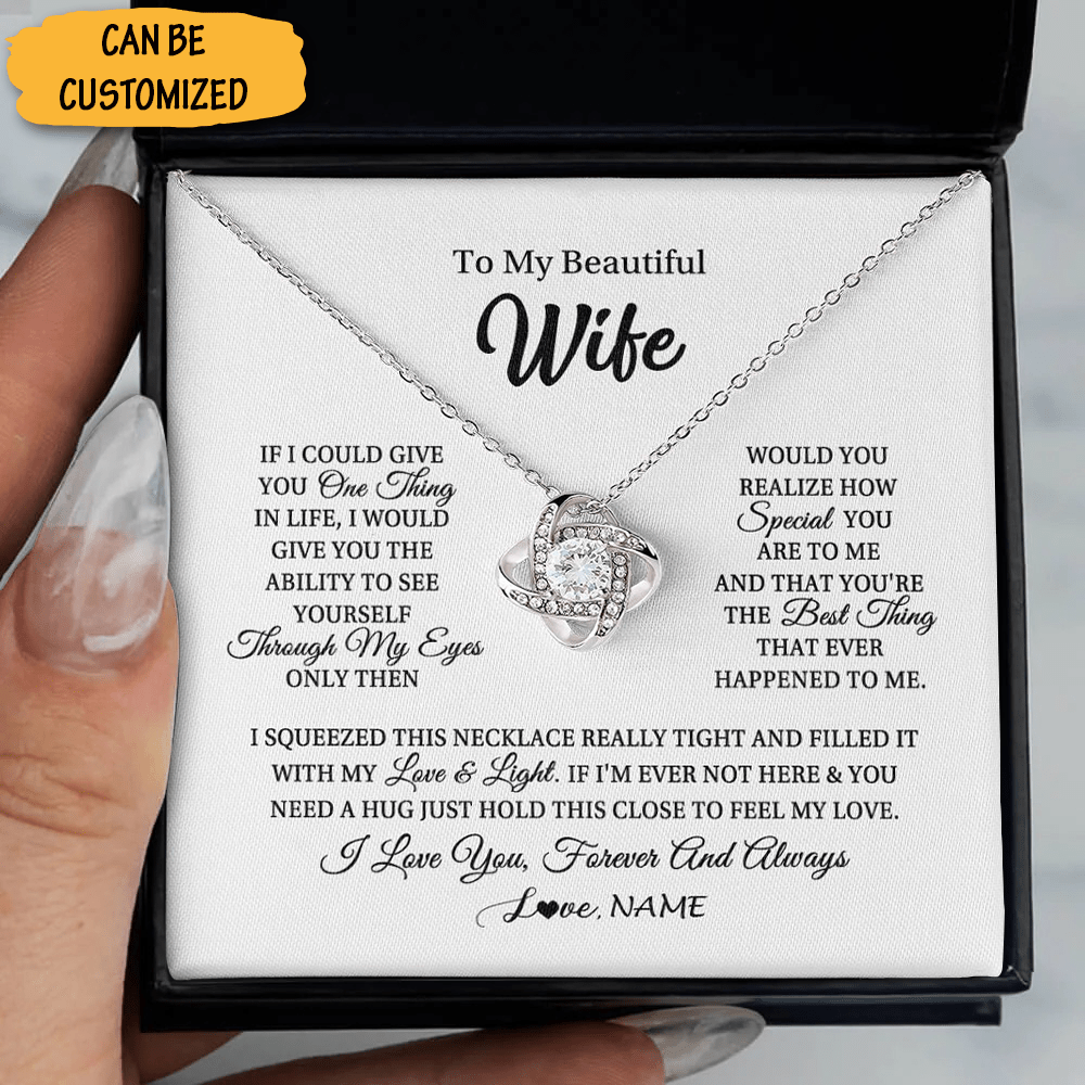 Personalized To My Beautiful Wife Necklace Silver Love Knot Necklace Christmas Gift Ideas For Wife 2024 - KDadorn