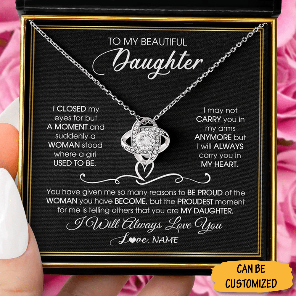 Personalized To My Beautiful Daughter Necklace Love Knot Necklace Valentine's Day Gifts For Daughter - KDadorn