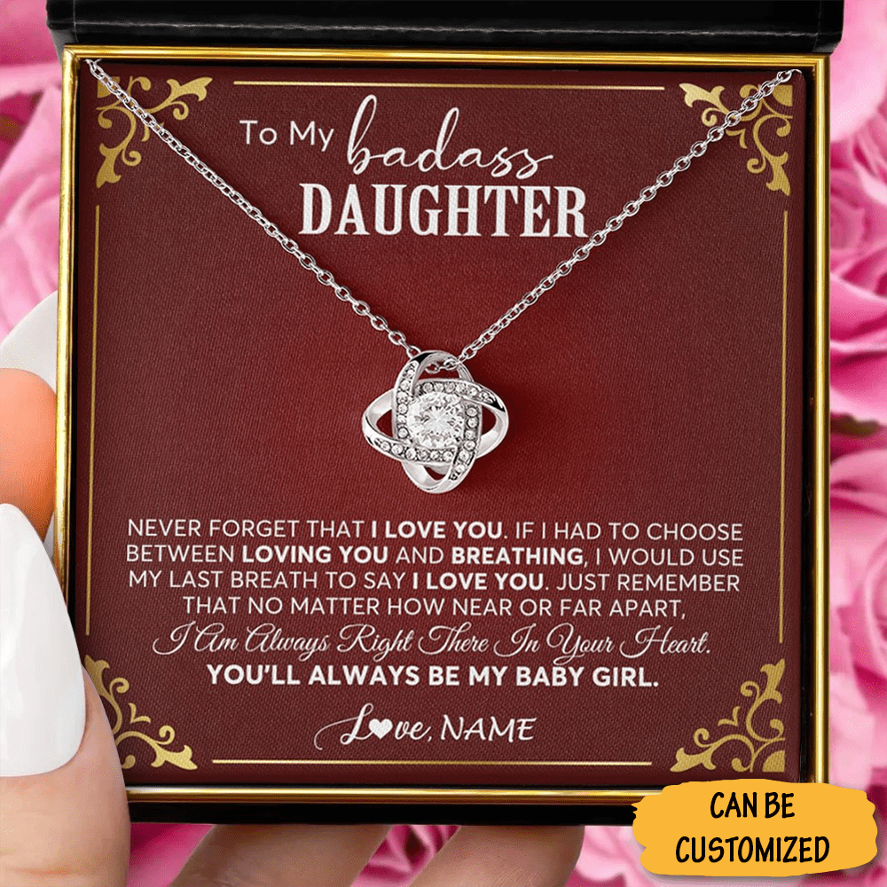 Personalized To Badass Daughter Necklace Sterling Silver Love Knot Necklace Xmas Gift Ideas For Daughter - KDadorn