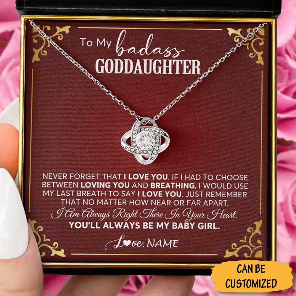 Personalized To My Badass Goddaughter Necklace Love Knot Silver Necklace Goddaughter Keepsake Gifts - KDadorn