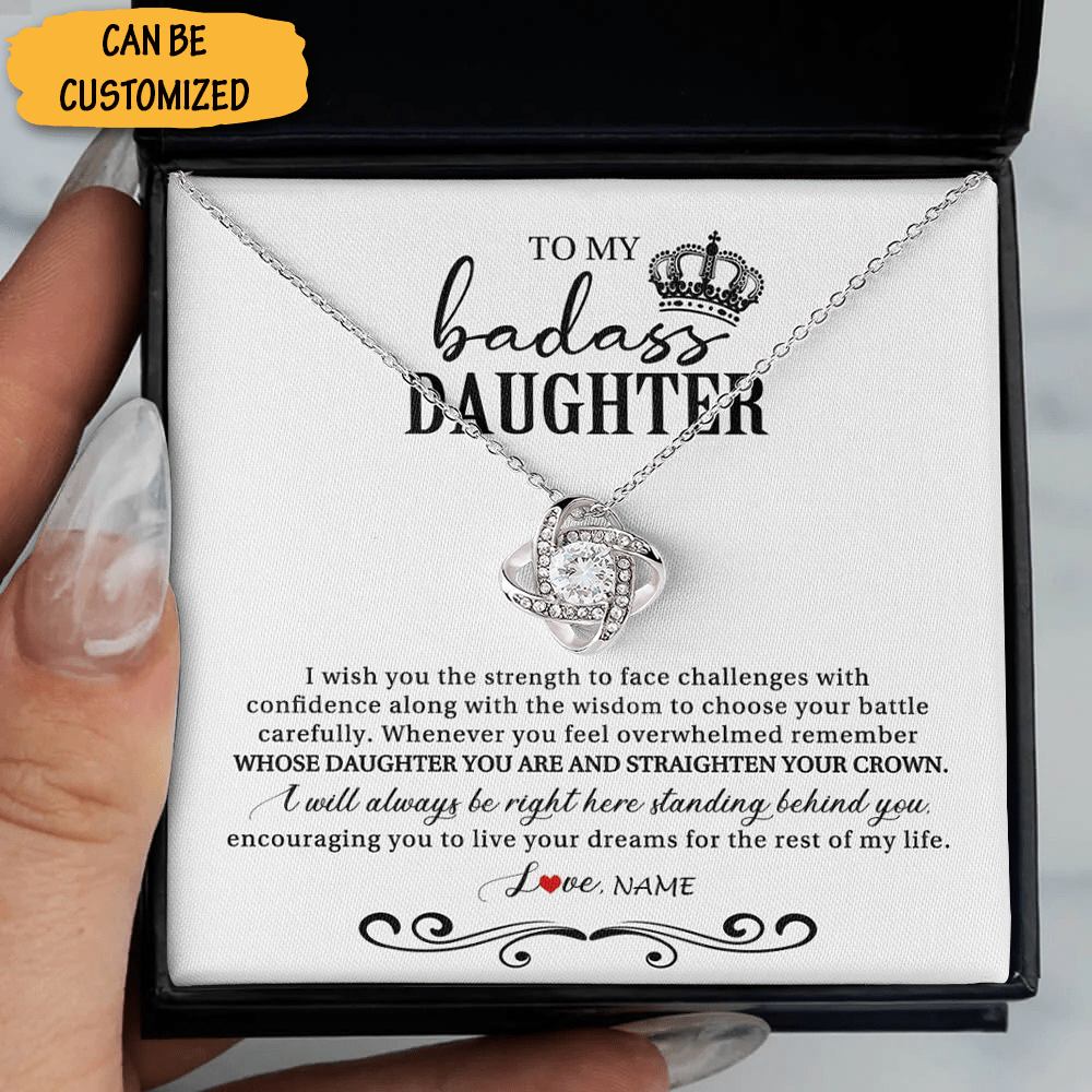 Personalized To My Badass Daughter Necklace Sterling Silver Love Knot Necklace With Message Card Best Gifts - KDadorn