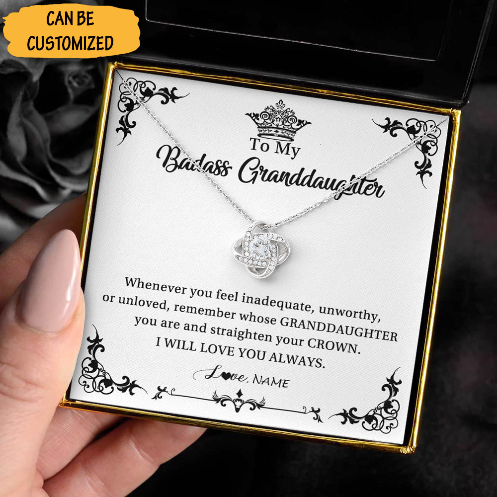 Personalized To My Badass Granddaughter Love Knot Necklace Great Granddaughter Necklace Jewellery Gift Box - KDadorn