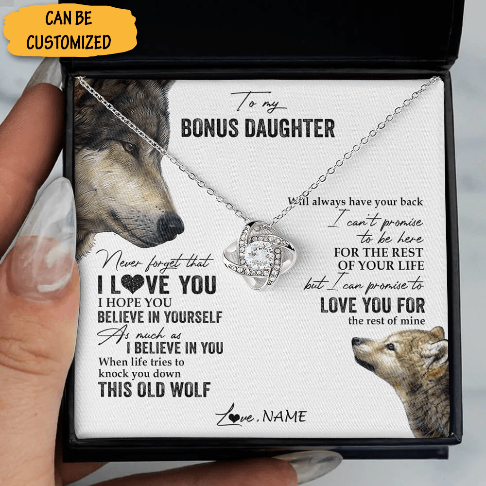 Custom Wolf To My Bonus Daughter Necklace From Dad Love Knot Necklace Jewellery Unique Bonus Daughter Gifts - KDadorn