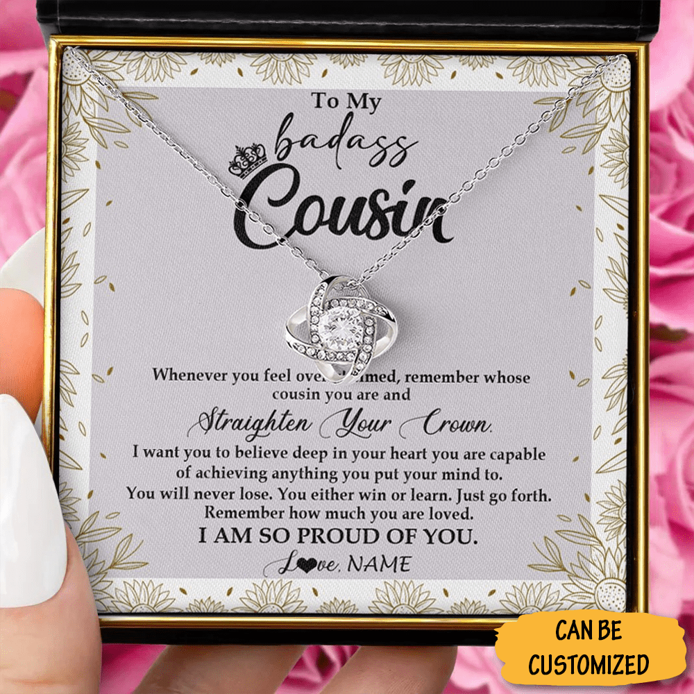 Personalized To My Badass Cousin Necklace Silver Love Knot Necklace Sentimental Gifts For Cousin Sister - KDadorn