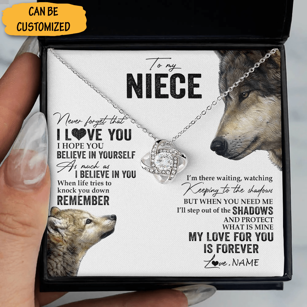 Personalized Wolf To My Niece Love Knot Necklace From Uncle Love Message Necklace With Message Card Gifts - KDadorn