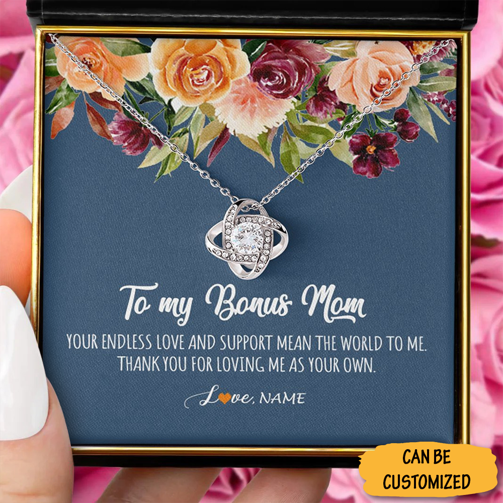Custom To My Bonus Mom Necklace Sterling Silver Love Knot Necklace Best Bonus Mom Gifts Christmas - KDadorn