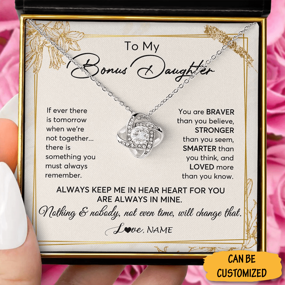 Custom To My Bonus Daughter Necklace Silver Love Knot Pendant Necklace Great Bonus Daughter Graduation Gifts - KDadorn