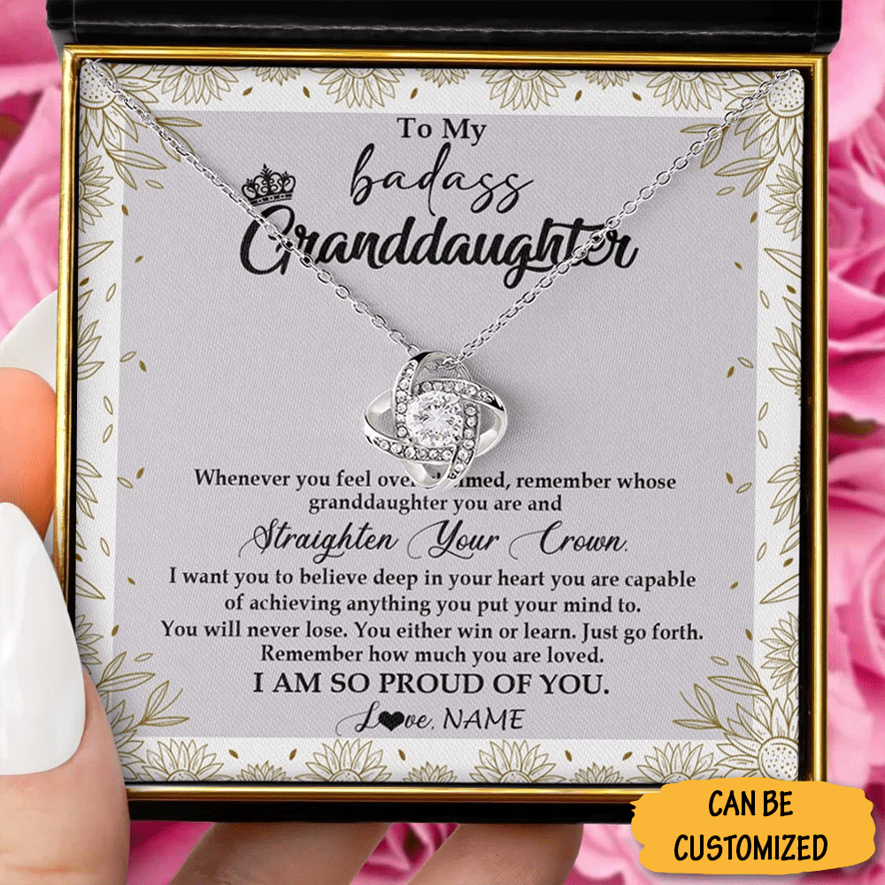 Custom To My Badass Granddaughter Necklace Silver Love Knot Necklace Memorable Gift For Granddaughter - KDadorn