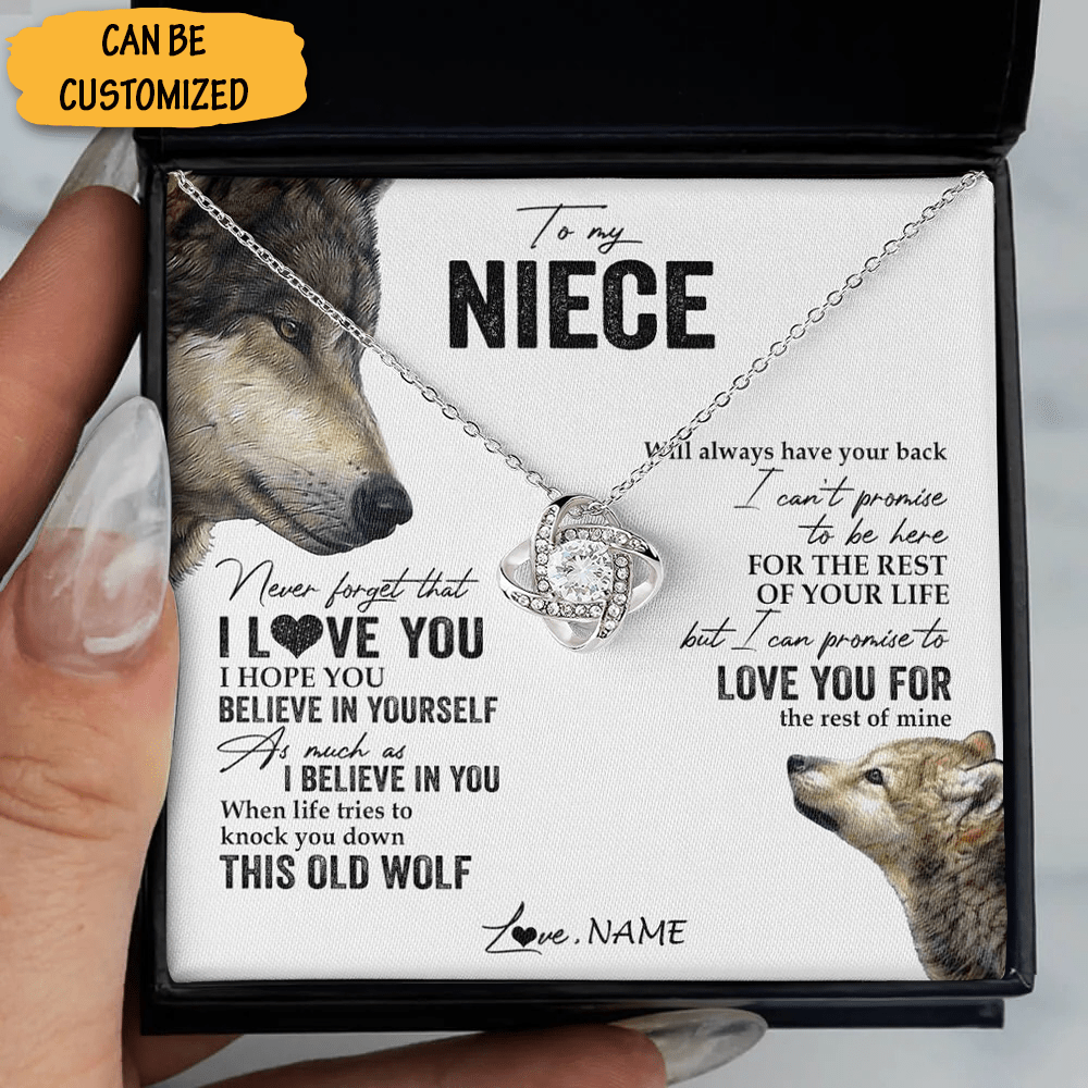 Custom Wolf To My Niece Necklace From Uncle Sterling Silver Love Knot Pendant Necklace Box For Gift - KDadorn