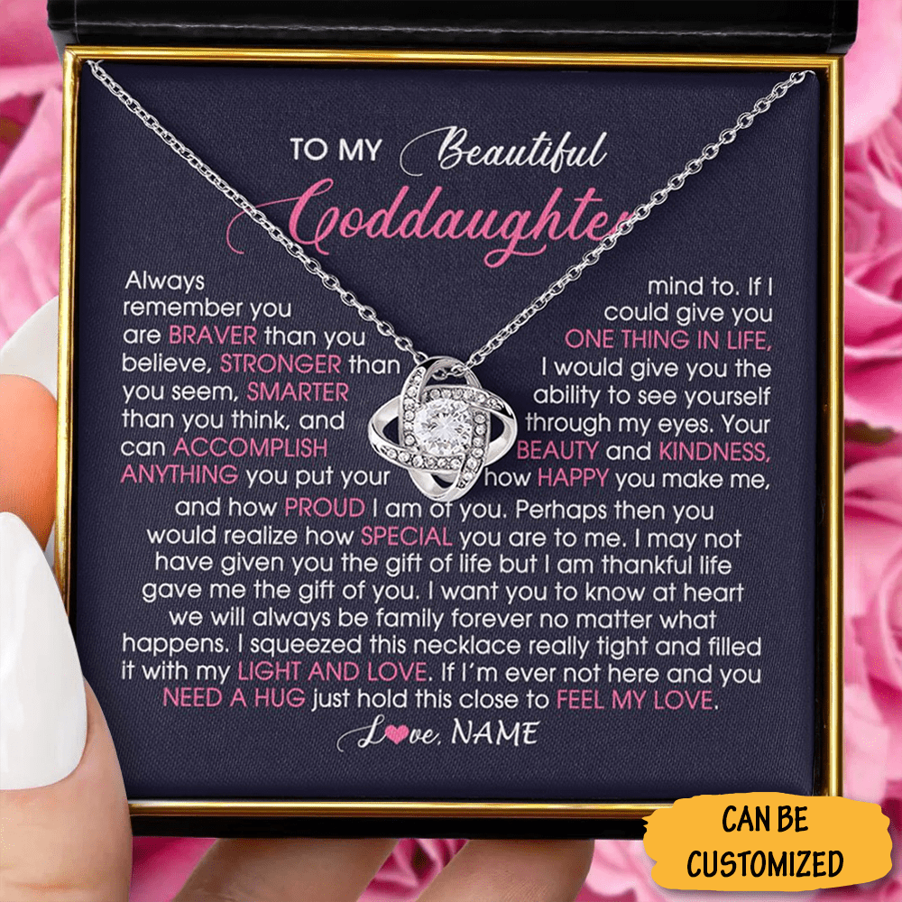 Custom To My Beautiful Goddaughter Necklace Silver Love Knot Necklace Box Goddaughter Christening Gifts - KDadorn