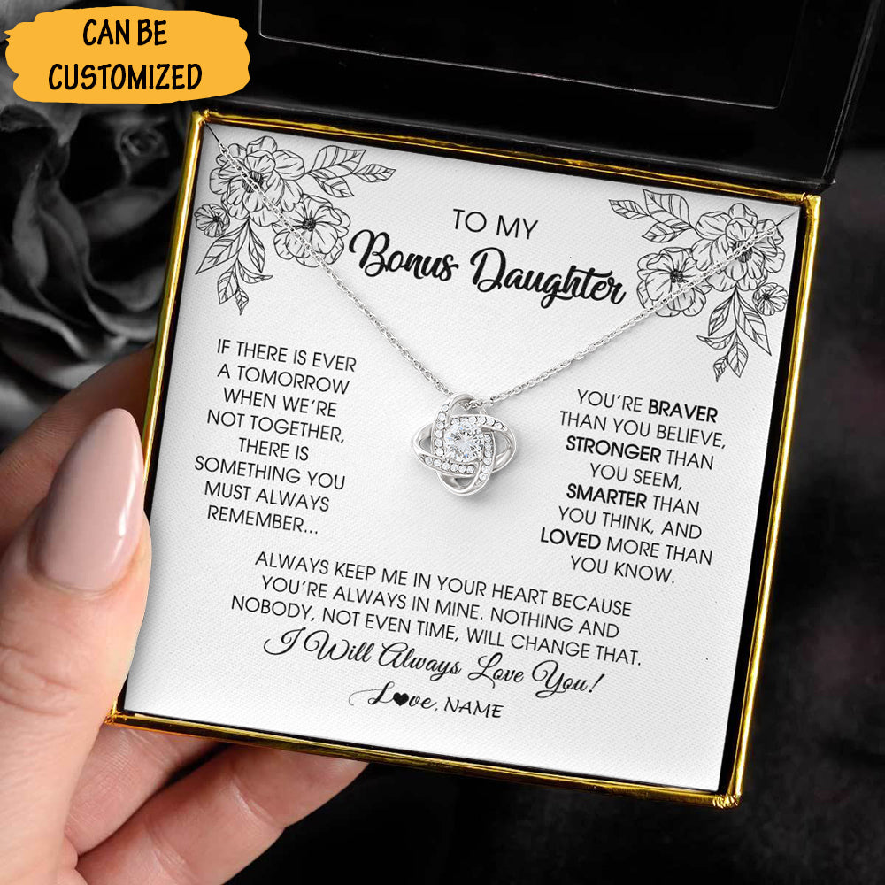 Customized To My Bonus Daughter Necklace Love From Dad Mom Sterling Silver Love Knot Necklace For Bonus Daughter - KDadorn