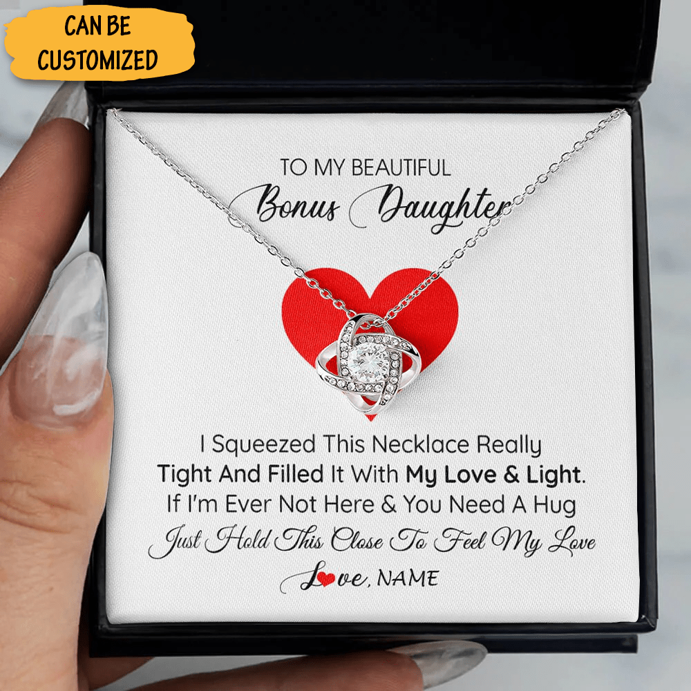 Custom To My Bonus Daughter Necklace Silver Love Knot Pendant Necklace Christmas Gift Ideas - KDadorn