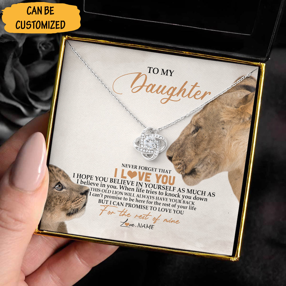 Custom To My Daughter Love Knot Necklace From Dad Lion This Old Lion Never Forget That I Love You Daughter Necklace - KDadorn