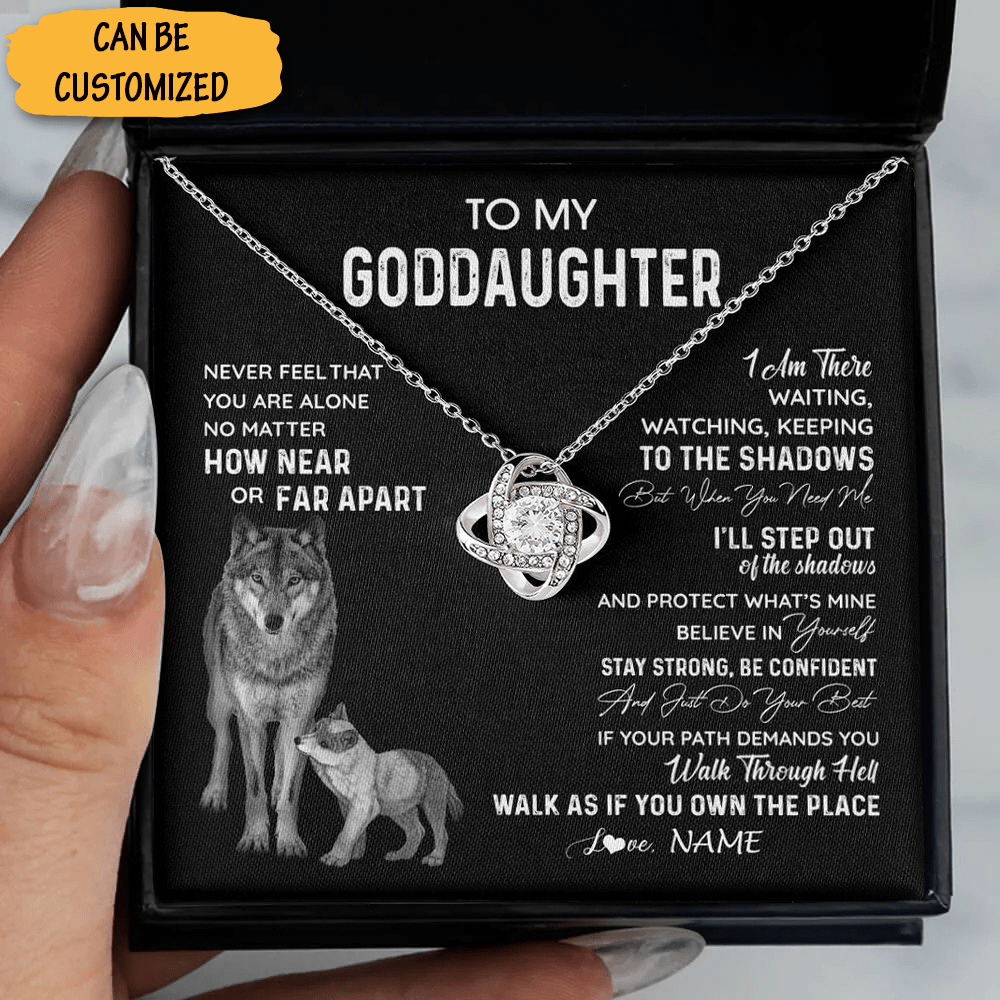 Personalized Wolf To My Goddaughter Necklace Love Knot Necklace For Goddaughter Gifts From Godparents - KDadorn