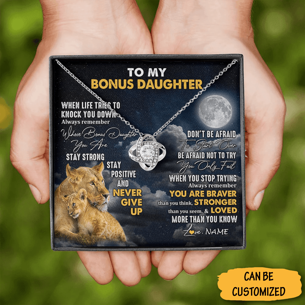 Custom To My Bonus Daughter Necklace From Dad Lion Love Knot Silver Necklace Bonus Daughter Graduation Gifts - KDadorn