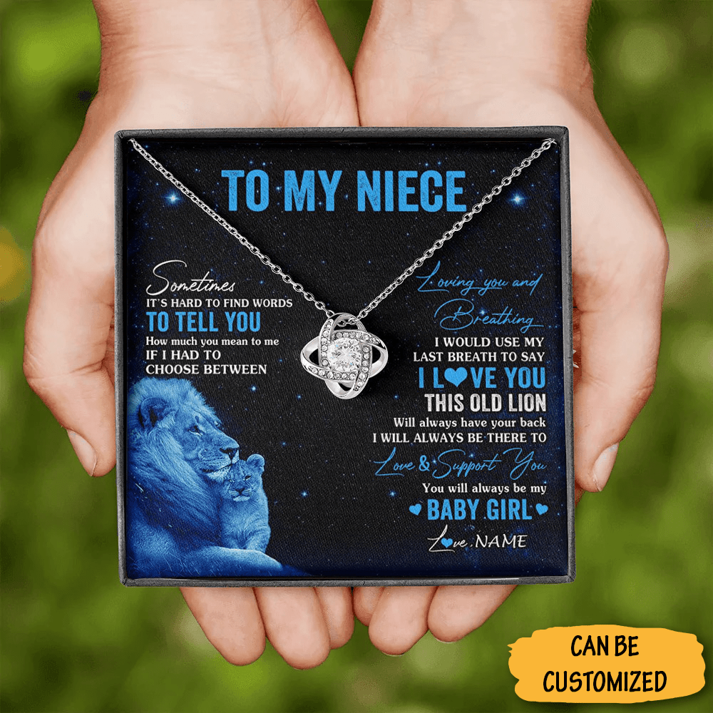 Custom To My Niece Love Knot Silver Necklace From Uncle This Lion Necklace Message Jewelry Gifts For My Niece - KDadorn