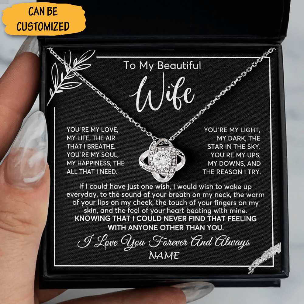 Custom To My Beautiful Wife Necklace Sterling Silver Love Knot Pendant Love Message Necklace Gifts For Wife - KDadorn